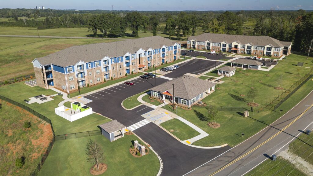 Aerial view of Kings Way Apartments senior living community in Valley, Alabama